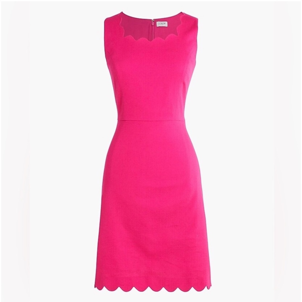 NWT J. Crew Scalloped Basketweave Square-Neck Pink Dress